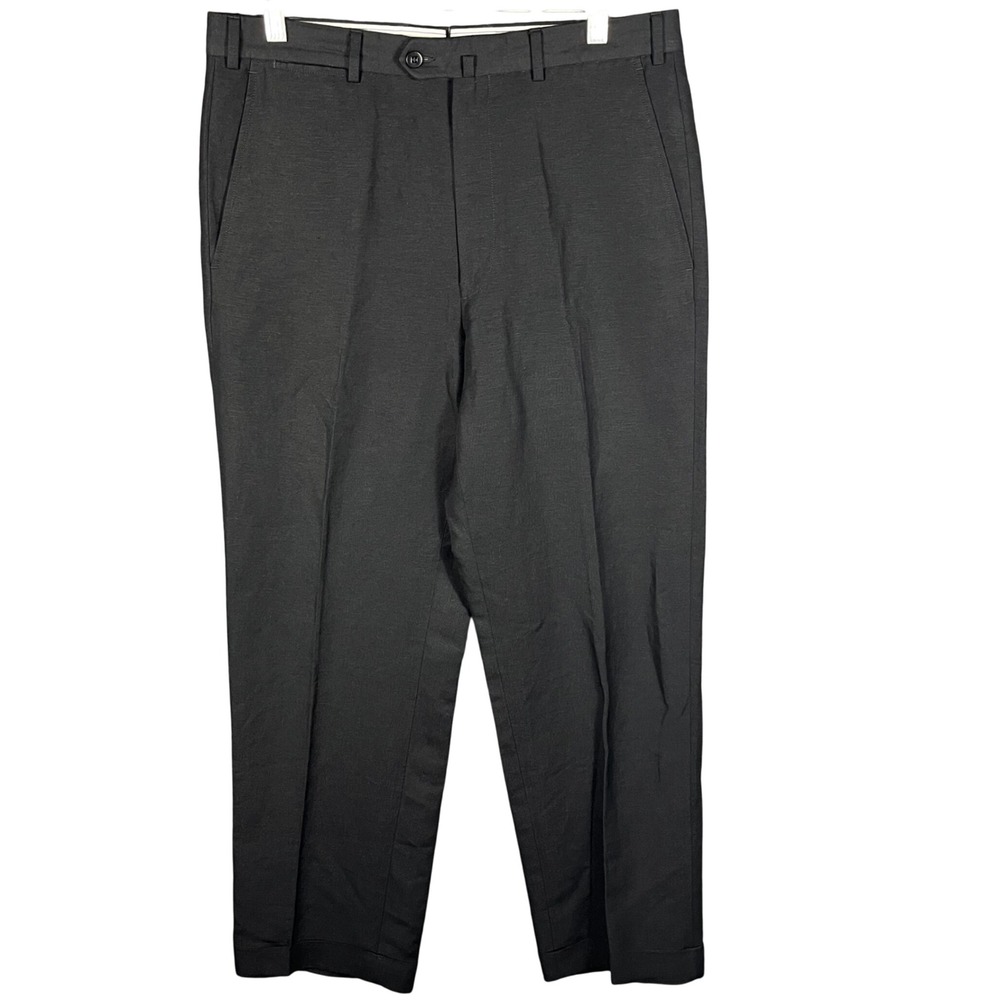 Ermenegildo Zegna Trousers Mens 34 Black Linen Blend Flat Front Made in Portugal